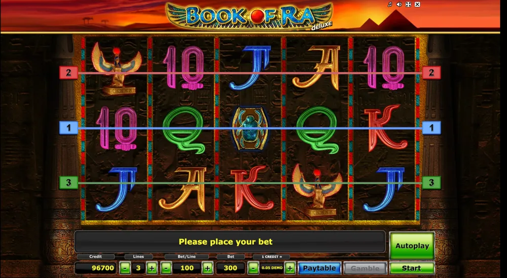Book of Ra Deluxe Einsatz- und Linien-Einstellungen