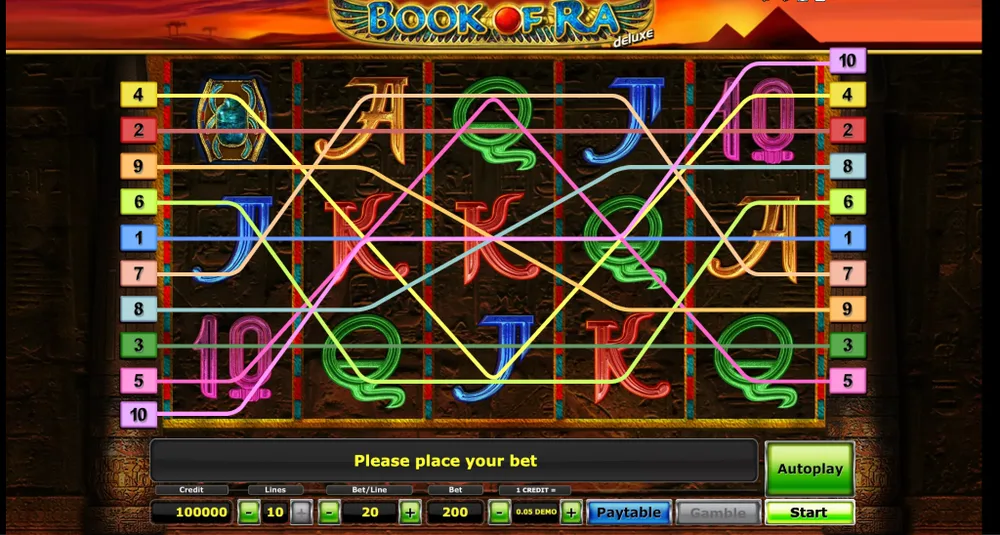 Demo gratis di Book of Ra Deluxe con 10 linee di pagamento