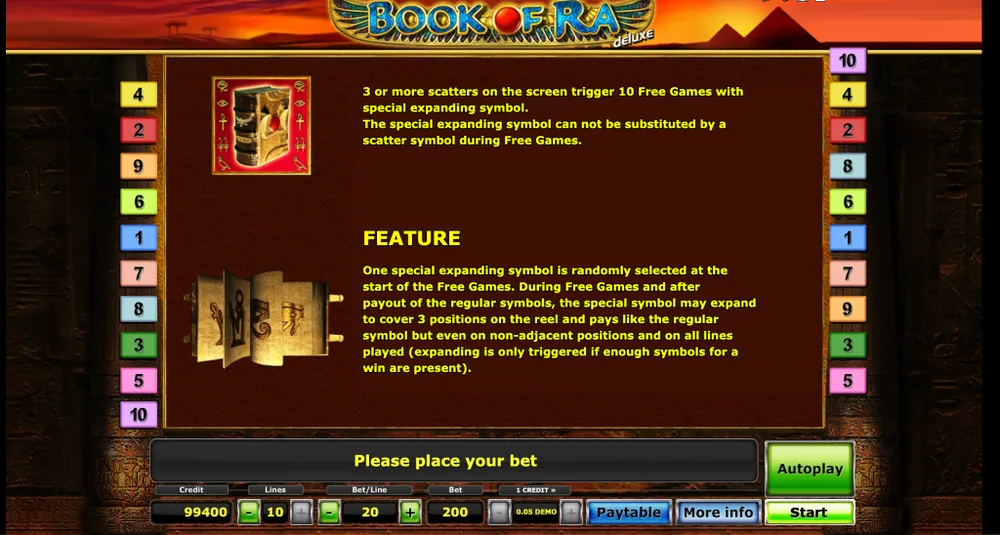 Book of Ra free games feature screen