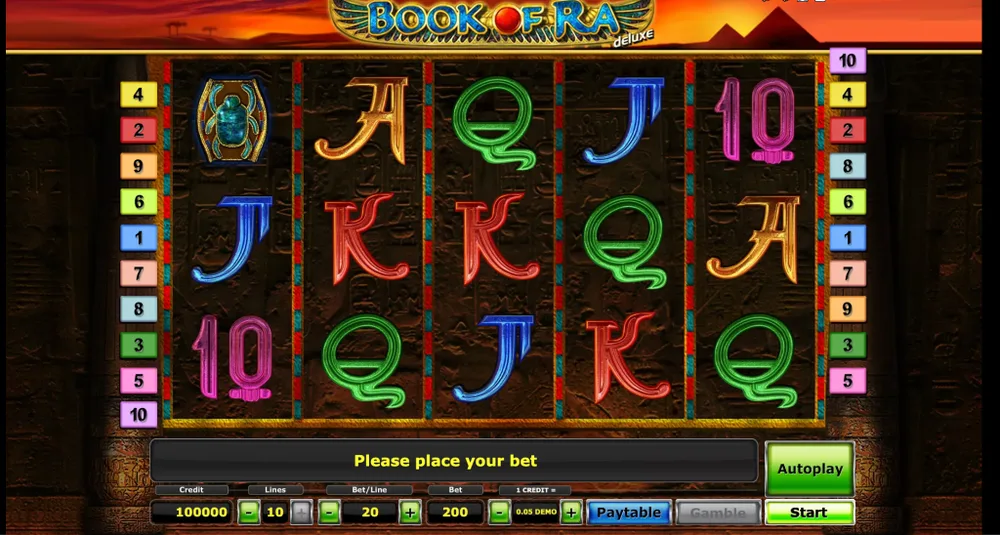 Book of Ra Deluxe paytable in the demo
