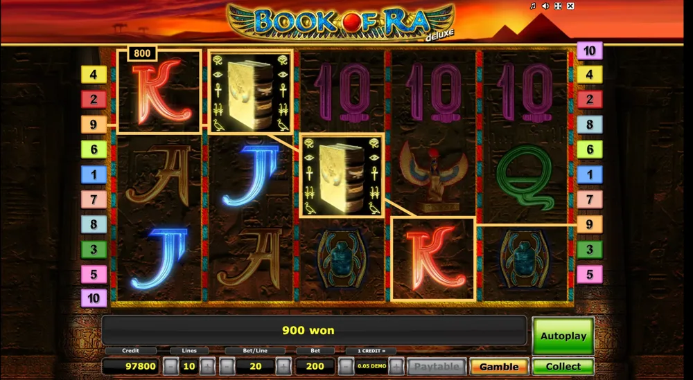 Vincita a Book of Ra Deluxe con due scatter Book